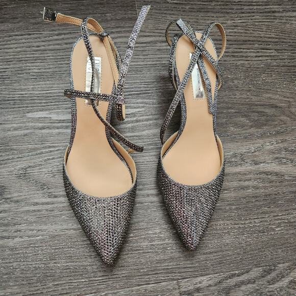 INC international concepts Lenii Silver Rhinestone strappy heels size 8.5 - Picture 2 of 5